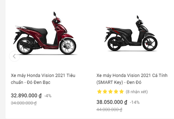 Giá bán của mẫu xe Honda Vision đang giảm khá mạnh trên những kênh mua hàng trực tuyến