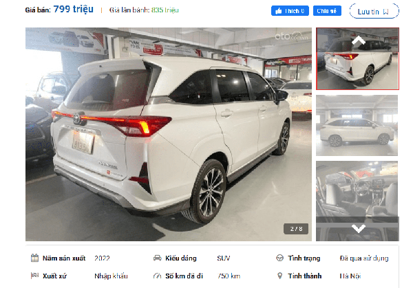 Toyota Veloz Cross 1.5 CVT TOP 2022 "chạy lướt" gây chú ý khi rao bán với giá cao hơn xe mới